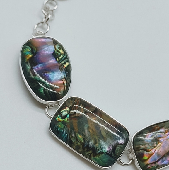 Vintage Sterling Silver Lucas Lameth Abalone Link Toggle Bracelet - Picture 10 of 12